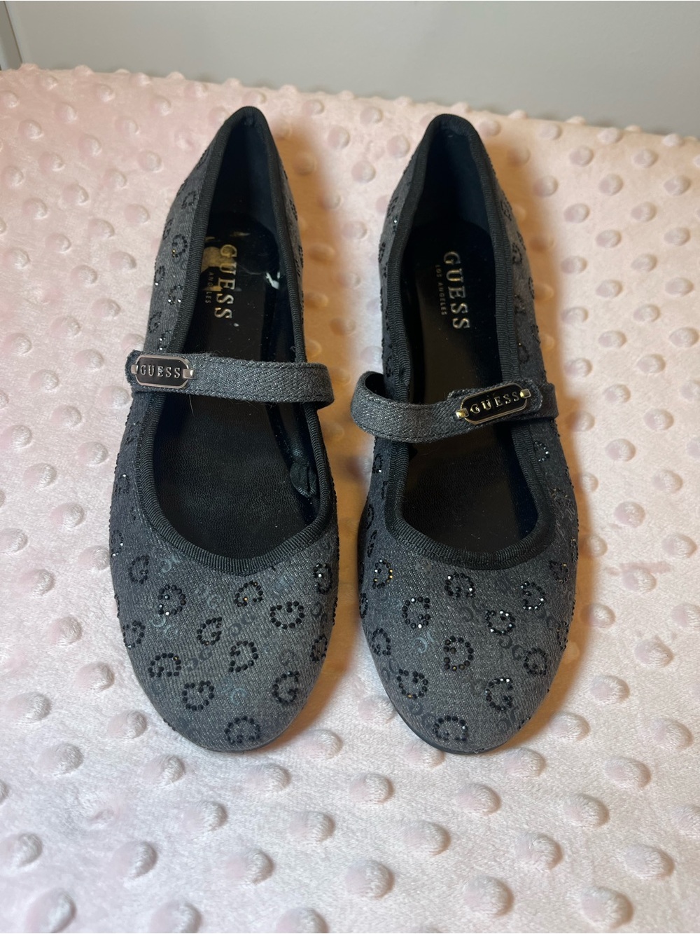 Guess Black Girls' Mary Jane Flats with Logo Sparkle